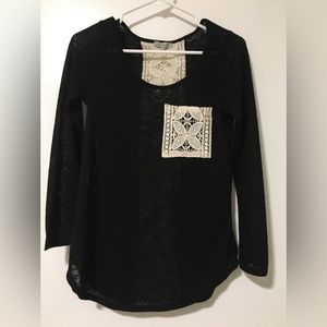 Charlotte Russe Black Heathered Crochet Lace Accent Top XS